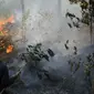 Petugas Gabungan melakukan pemadaman api untuk mencegah perluasan lahan hutan yang terbakar di Gunung Ciremai Kabupaten Kuningan Jawa Barat. Foto (Liputan6.com / Panji Prayitno)