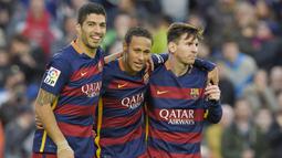 Ketiga pemain tersebut dijuluki Trio MSN. (AFP/Lluis Gene)
