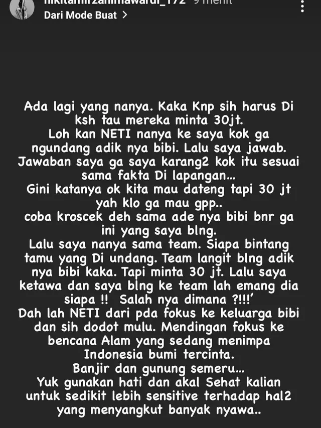 Unggahan Nikita Mirzani. (Foto: Instagram @nikitamirzanimawardi_172)