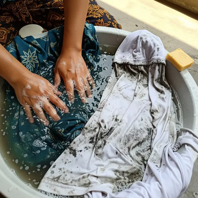 Mencuci Sarung dan Mukena yang Menghitam (Gemini AI)