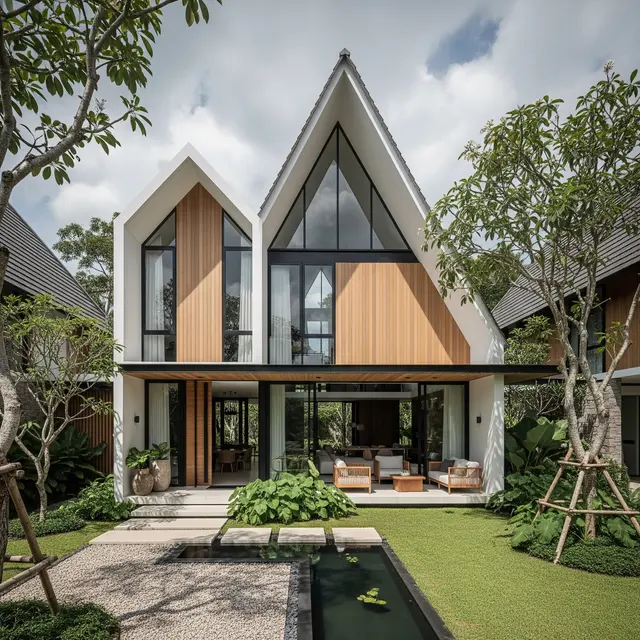 Rumah Atap Segitiga Modern Minimalis dengan Kemiringan Curam