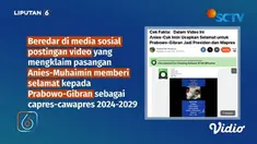 Beredar di media sosial, postingan video yang mengklaim pasangan Capres-Cawapres Anies Baswedan-Muhaimin Iskandar memberi selamat kepada pasangan Prabowo Subianto-Gibran Rakabuming Raka sebagai Capres-Cawapres 2024-2029. Benarkah demikian ? Simak pen...