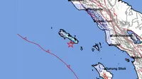 Gempa Magnitudo 4,8 menggetarkan wilayah Sinabang Aceh, Jumat (5/7/2024), pukul 15.14.55 WIB. (Liputan6.com/ Dok BMKG)