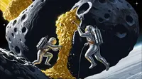 Ilustrasi tambang emas di asteroid, akankah segera jadi kenyataan? (Credit: Canda AI)