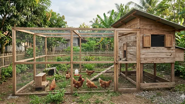 Desain Kandang Ayam dengan Area Umbaran Mini (Foto: Gemini AI)