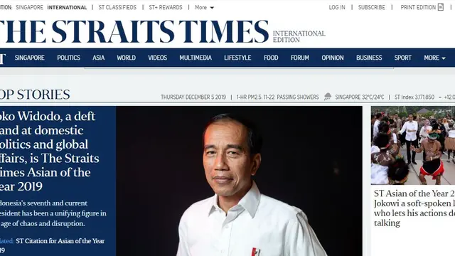 Jokowi jadi headline berita di media Singapura The Straits Times