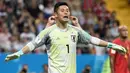 Eiji Kawashima adalah penjaga gawang utama Samurai Biru di Piala Dunia 2010, 2014 dan 2018, sebelum memutuskan pensiun dari panggung Internasional pada 2022 lalu. (AFP/Filippo Monteforte)