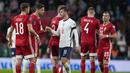 Hingga laga usai skor 1-1 tetap bertahan. Inggris masih memimpin Grup I dengan poin 20. Sementara Hongaria ada di posisi keempat dengan 11 poin. (AP/Kirsty Wigglesworth)