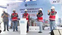 Acara peletakan batu pertama atau groundbreaking Cluster Avasta di kawasan kota mandiri Vasaka City. Kota mandiri ini dikembangkan oleh PT Waskita Karya (Persero) Tbk melalui cucu usaha PT Waskita Modern Realti. (Dok Waskita)