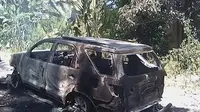 Kondisi mobil milik Cawagub NTT usai terbakar (Liputan6.com/Ola Keda)