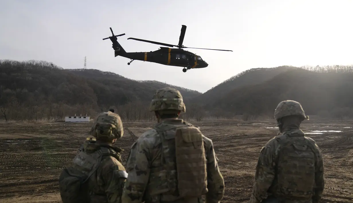Latihan militer tersebut sebagai bagian dari Latihan Perisai Kebebasan tahunan. (AP Photo/Lee Jin-man)