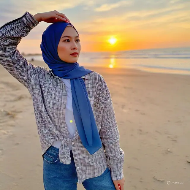 Inspirasi Outfit Hijab: Manset + Kemeja Kotak-Kotak + Jeans