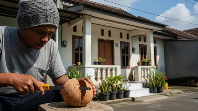 Membelah Batok Kelapa Sesuai Bentuk Pot