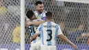 Timnas Argentina sukses mengandaskan perjuangan Kanada pada laga semifinal Copa America 2024 setelah menang dua gol tanpa balas. (AP Photo/Adam Hunger)