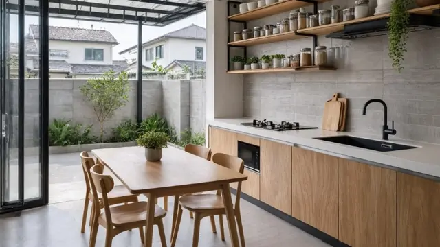 Ide Halaman Belakang Rumah Subsidi untuk Dapur Terbuka (AI Generated)