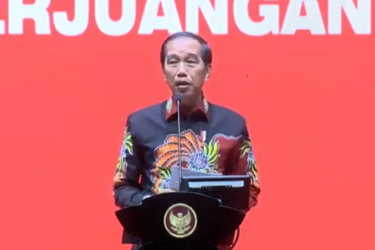 Presiden Jokowi memberi sambutan di acara HUT ke-50 PDIP. (Foto: Youtube PDI Perjuangan)