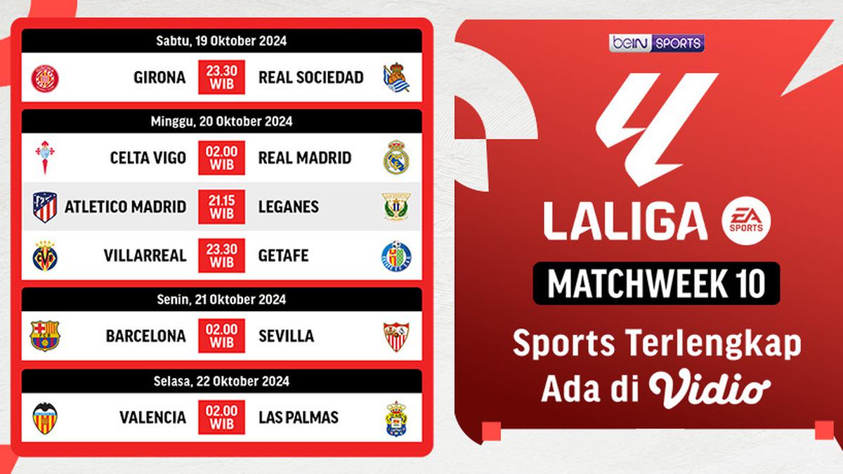 Jadwal dan Live Streaming LaLiga 2024/2025 Matchweek 10 di Vidio On