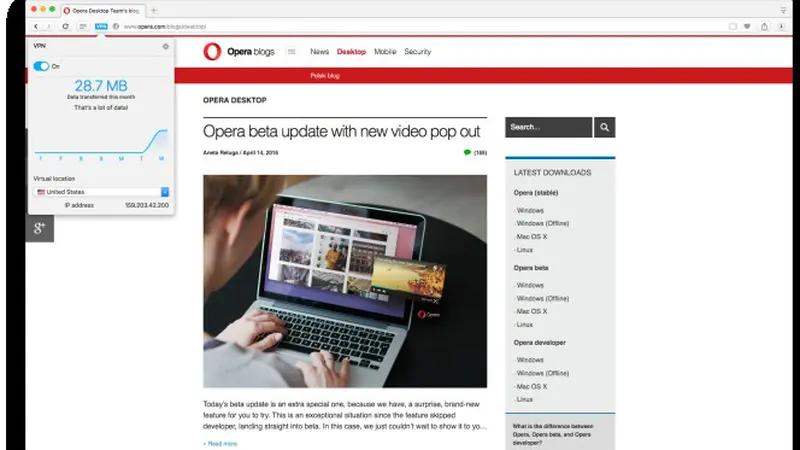 Virtual Private Network (VPN) di Opera Browser