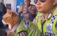 Patroli Polisi Ditemani 'Poyici Oyen' Bikin Gemas Pemudik Pakai Seragam dan Berkacamata