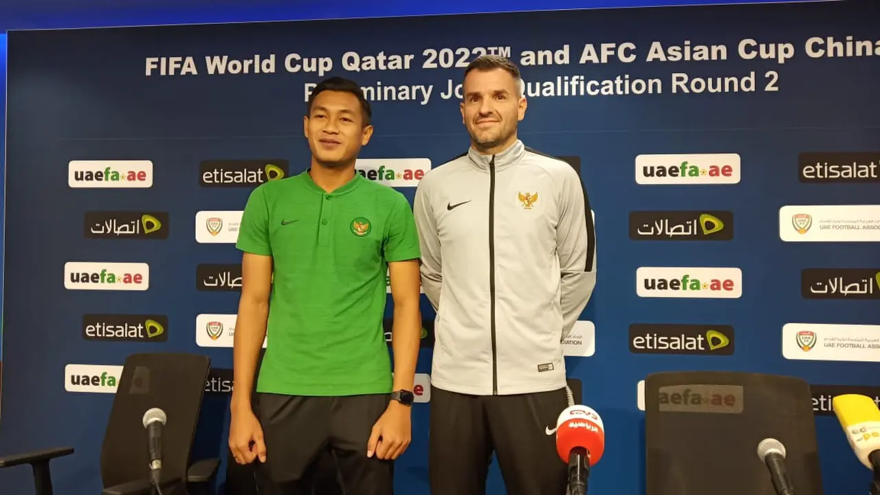 Konferensi pers UEA Vs Timnas Indonesia di Dubai, Rabu (9/10/2019).