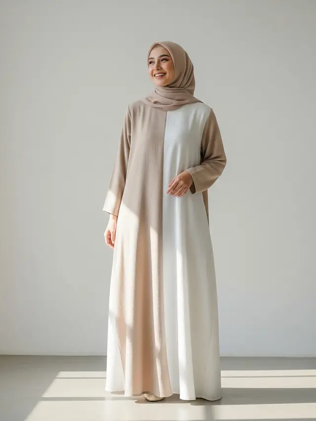 Model Gamis Beige & Putih Minimalis untuk Ramadan 2026 Desain Balotelli Tekstur Khas