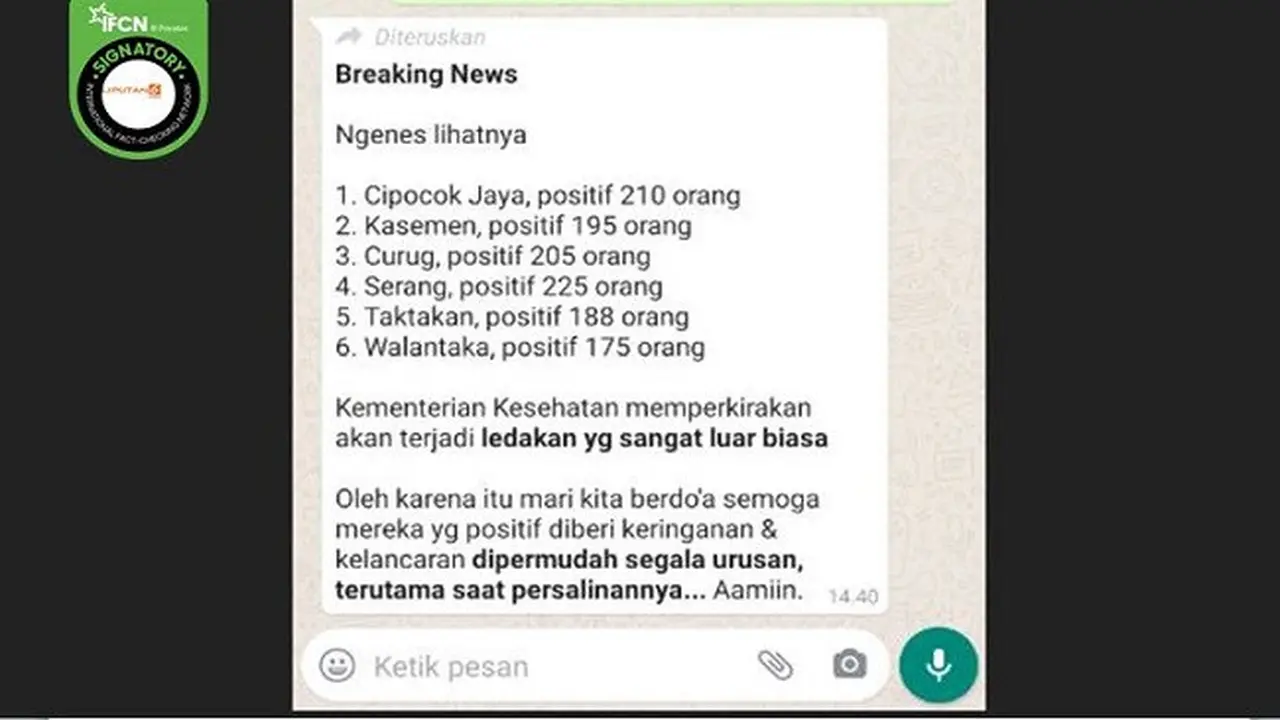 Gambar Tangkapan Layar Pesan dari Aplikasi Percakapan WhatsApp