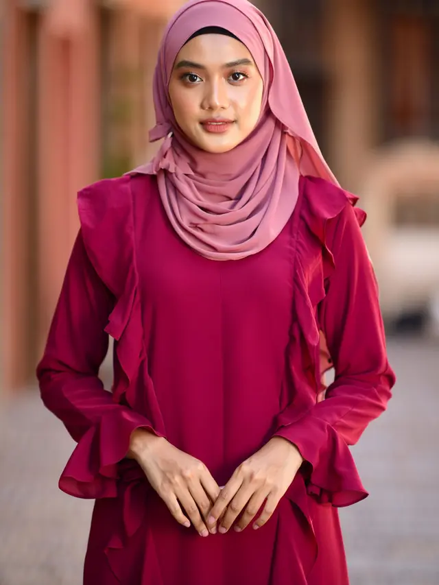 Dress Panjang Elegan Kombinasi Pashmina Muslimah