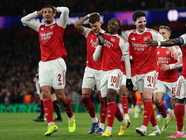 Arsenal berhasil memetik kemenangan atas Bayer Leverkusen dalam laga leg 2 babak 16 besar Liga Champions 2025/2026, Selasa (17/03/2026) waktu setempat. (AP Photo/Ian Walton)
