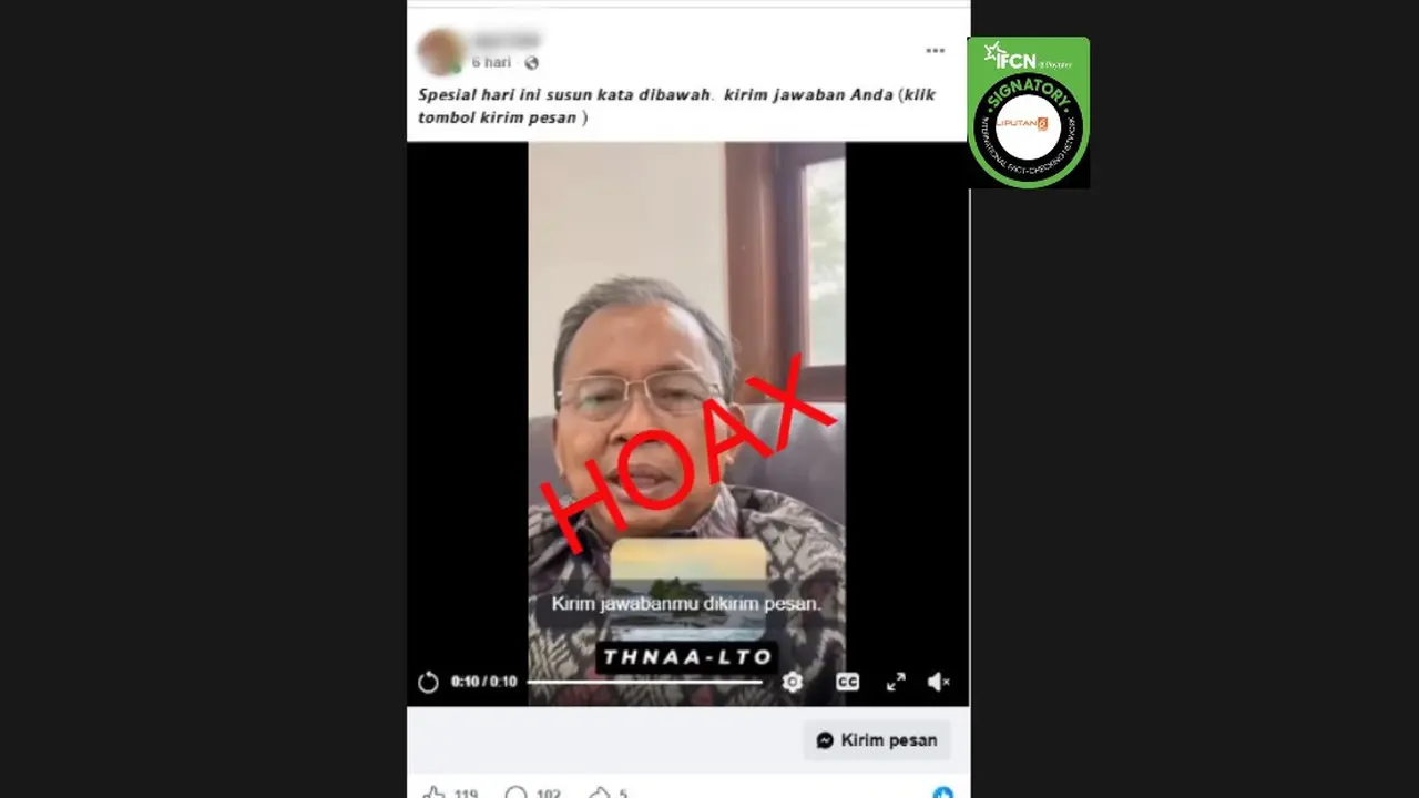 Cek Fakta Liputan6.com mendapati klaim video Gubernur Bali I Wayan Koster membagikan uang tunai Rp 100 juta dengan cara menjawab kuis susun kata.