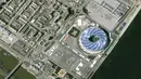 Gambar yang diambil dari satelit menunjukkan kondisi komplek Stadion Nizhny Novgorod yang akan digunakan untuk Piala Dunia 2018 di Rusia (6/6). Stadion ini merupakan salah satu yang terbaik di Piala Dunia 2018. (HO/Airbus Defence and Space/AFP)