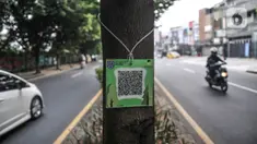 Pengendara motor melintasi pohon yang terpasang "QR code" di Jalan Ir H Juanda, Depok, Jawa Barat, Minggu (27/11/2022). Pemerintah Kota Depok memasang "QR code" pada 1.500 pohon perindang di Jalan Margonda Raya dan Jalan Ir H Juanda dengan total anggaran Rp49 juta untuk mengedukasi warga dengan informasi berupa nama pohon, nama ilmiah, umur maksimal, tinggi, lokasi, daya serap CO2 dan kode pohon untuk pendataan. (merdeka.com/Iqbal S. Nugroho)