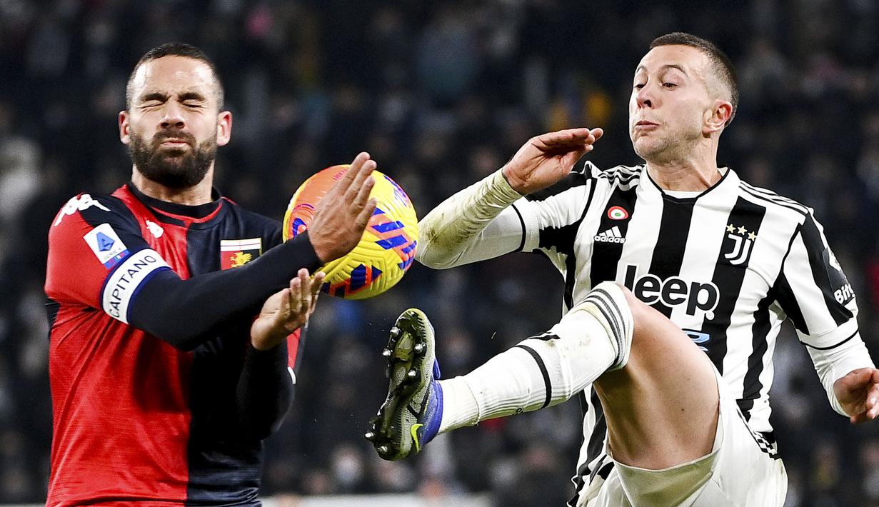 Juventus berhasil mengamankan tiga poin kala menjamu Genoa pada pertandingan pekan ke-16 Serie A di Allianz Stadium, Senin (6/12/2021). Tampil di depan pendukungnya sendiri, skuad Nyonya Tua tampil menekan sejak bola digulirkan.  (Marco Alpozzi/LaPresse via AP)