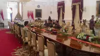 Jokowi terima parlemen Bahrain di Istana Merdeka, Jakarta. (Liputan6.com/Ahmad Romadoni)