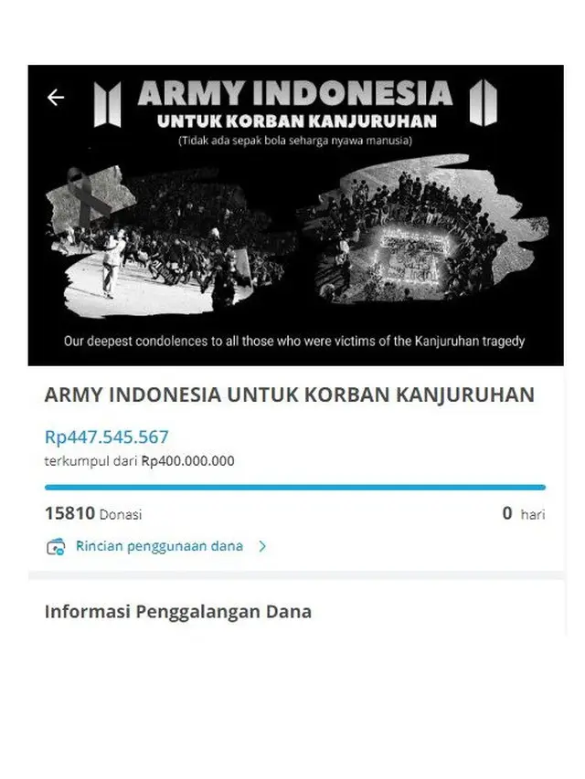 Fans BTS ARMY Indonesia Galang Dana Untuk Korban Kanjuruhan, Kini Terkumpul Lebih Rp 400 Juta