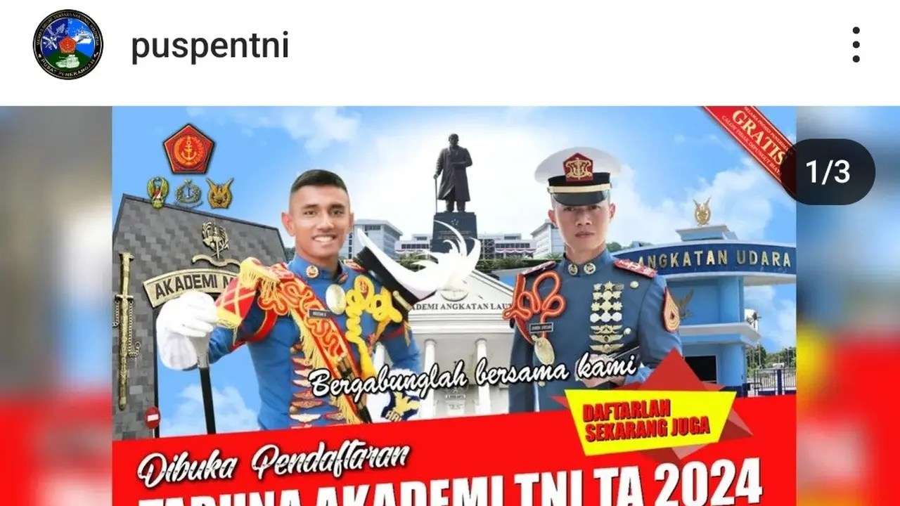 Tentara Nasional Indonesia (TNI) membuka pendaftaran bagi calon taruna/taruni Akademi Militer (Akmil) 2024.