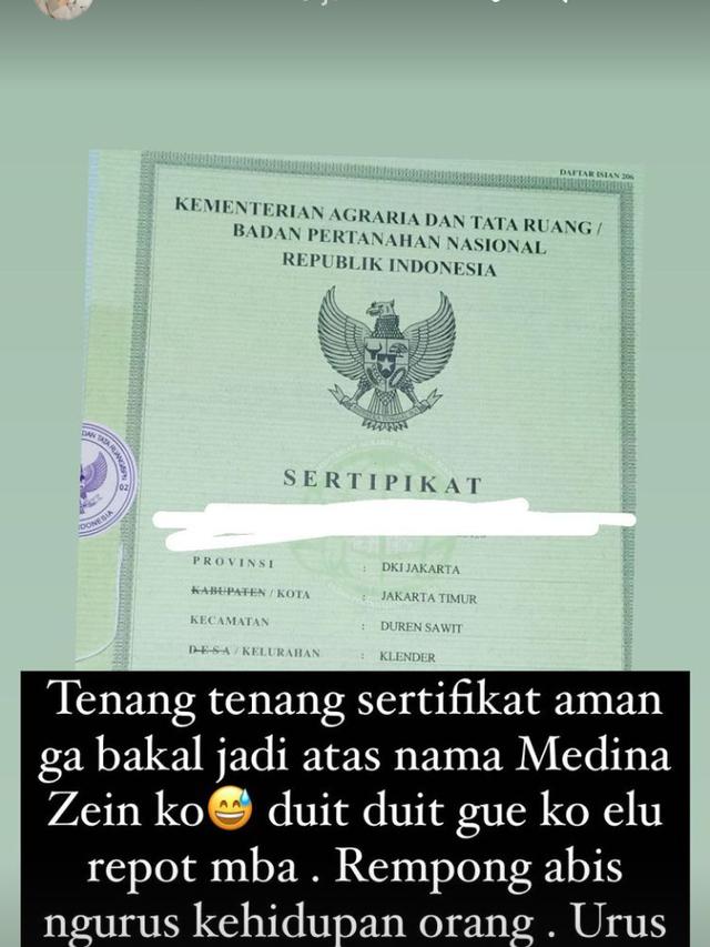 Unggahan Medina Zein soal rumah untuk Gala Sky. (Foto: Dok. Instagram @medinazein)