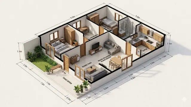 Denah Rumah 7x9 Meter