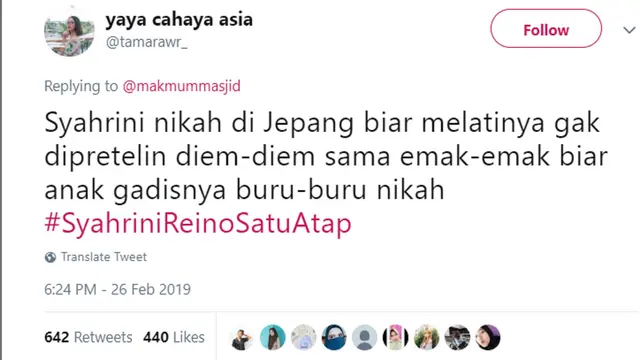 Cuitan Warganet soal Pernikahan Syahrini - Reino Barack (Twitter)