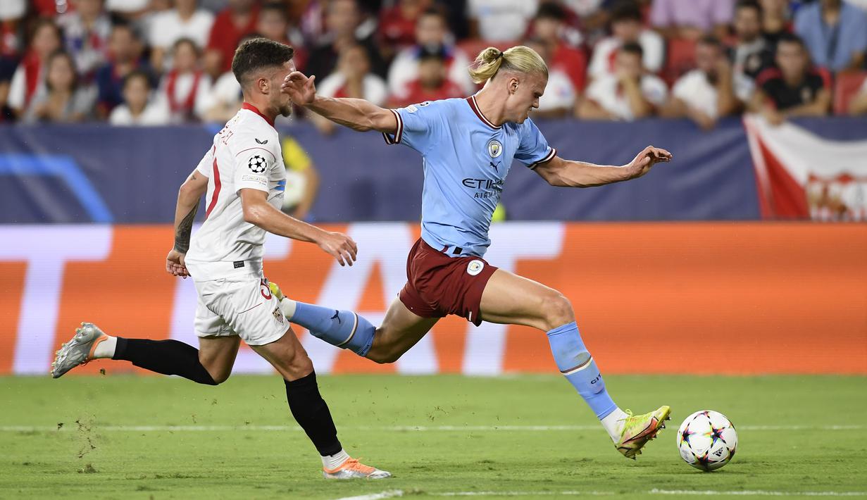 Haaland memborong dua gol dalam kemenangan Manchester City kali ini. Sementara itu, dua gol lainnya masing-masing diciptakan oleh Phil Foden dan Ruben Dias. (AP/Jose Breton)