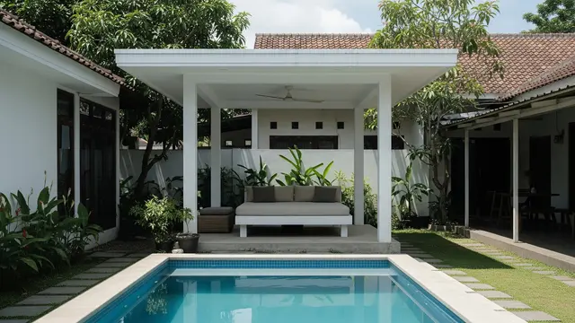 Ide Gazebo Minimalis Belakang Rumah 2026 Model Tepi Kolam