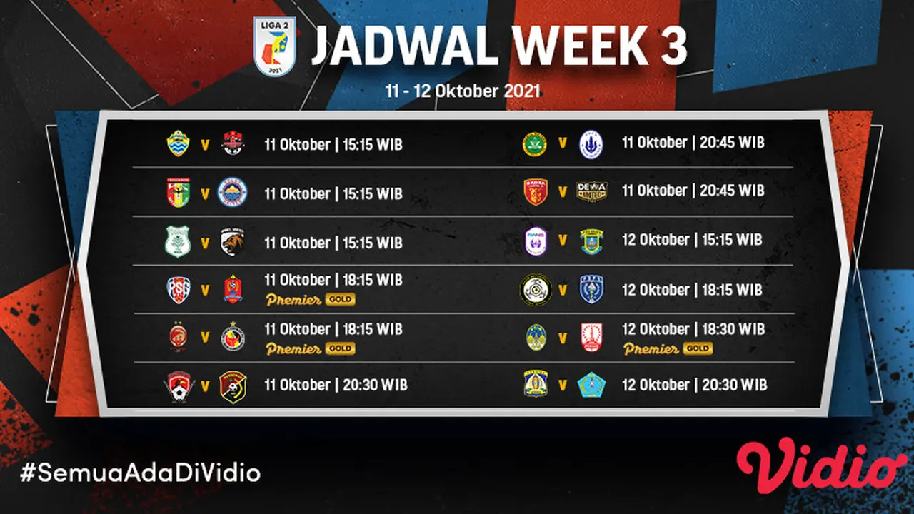 Liga 2 2021 Minggu Ketiga 11-12 Oktober