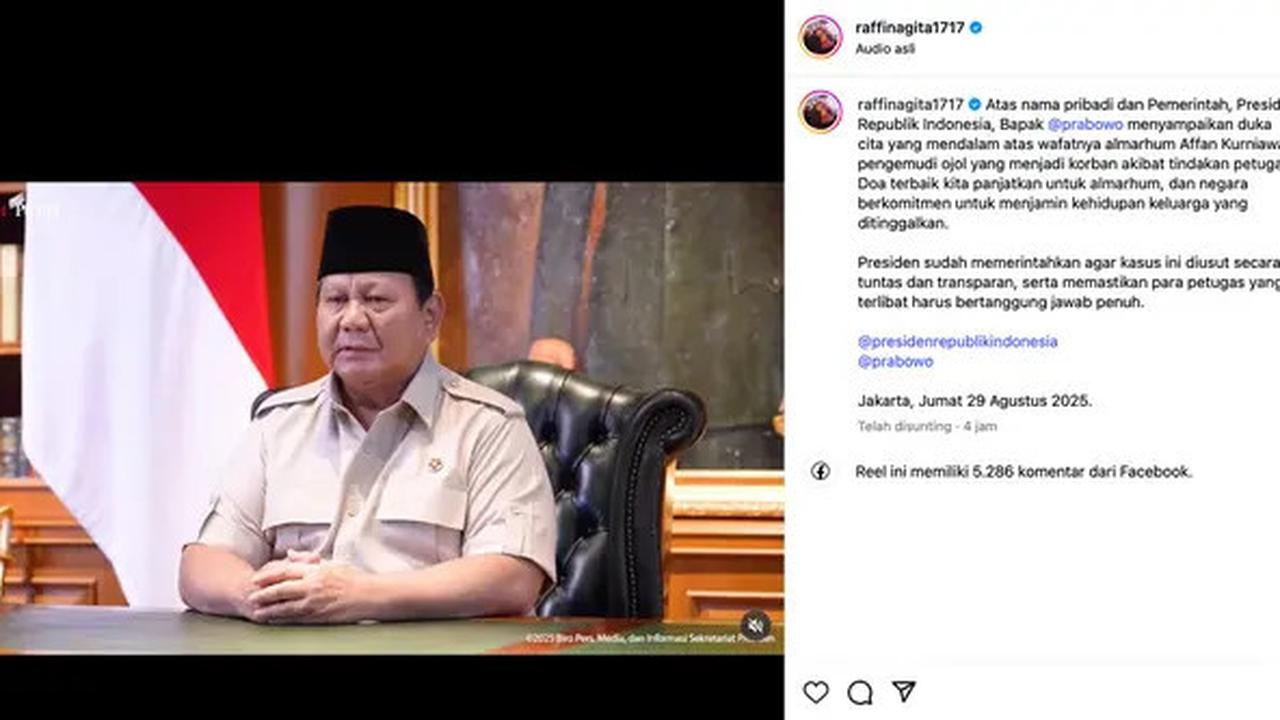 Raffi Ahmad Unggah Video Prabowo, Isinya Janji Pemerintah Jamin Kehidupan Keluarga Affan Kurniawan