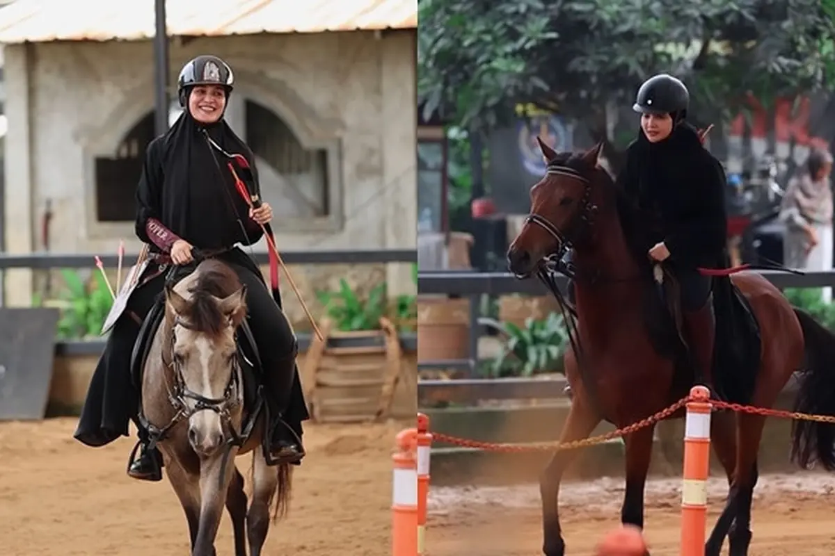 Shireen dan Zaskia Sungkar berkuda dan memanag. [Foto: Instagram/shireensungkar/zaskiasungkar15]