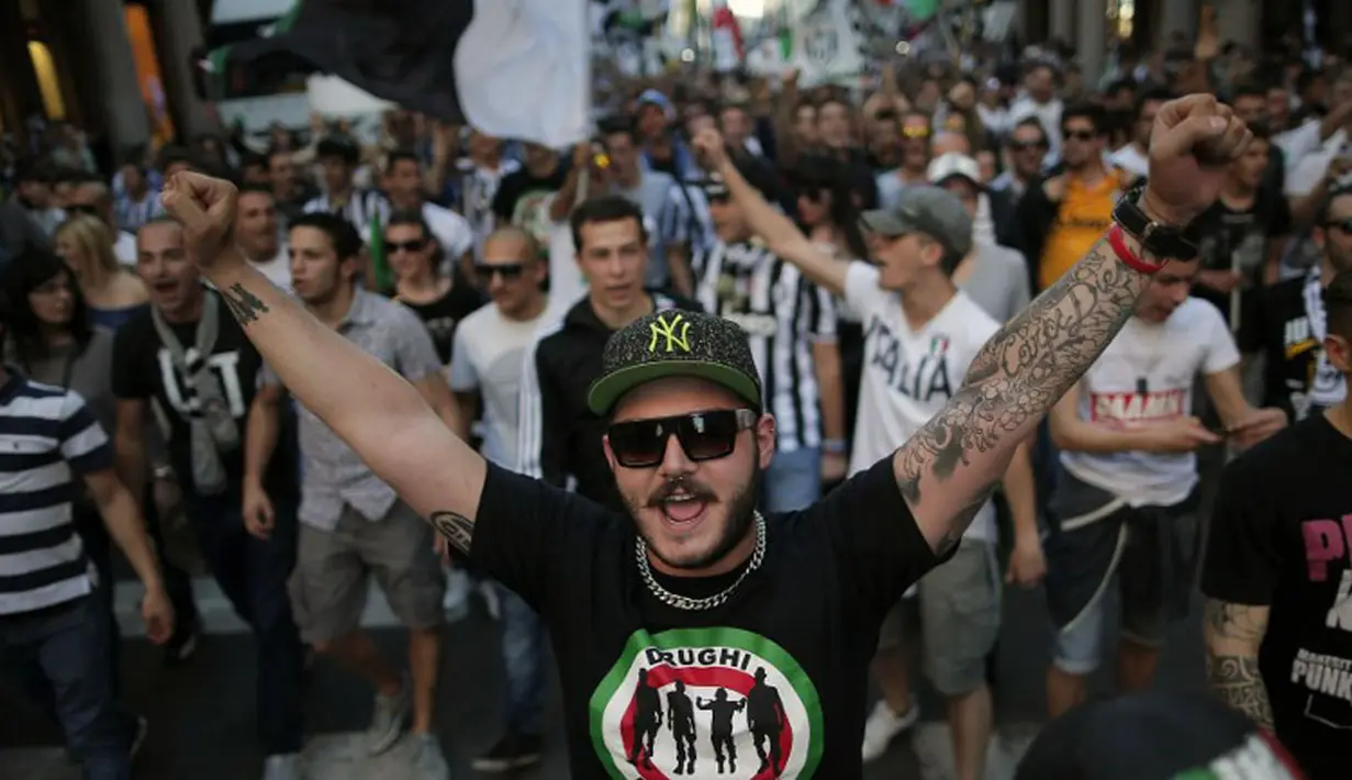 Juventus memastikan diri mencetak hattrick scudetto usai AS Roma dipermalukan Catania (4-  1), (4/5/2014). (AFP/Marco Bertorello)