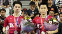 Ganda putra Indonesia, Kevin Sanjaya Sukamuljo/Marcus Fernaldi Gideon, mengaku kalah di final Korea Terbuka Super Series 2017 karena faktor kesalahan sendiri. (dok. PBSI)