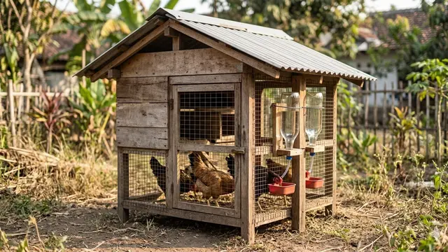 Kandang Ayam dengan Sistem Minum Otomatis (Foto: Gemini AI)
