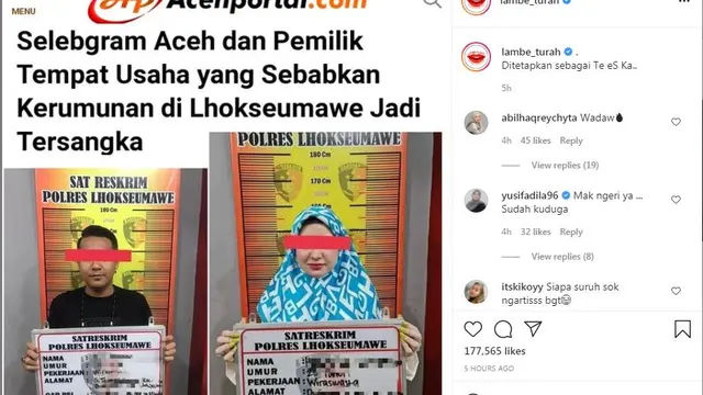 Herlin Kenza Selebgram Aceh jadi tersangka kasus kerumunan