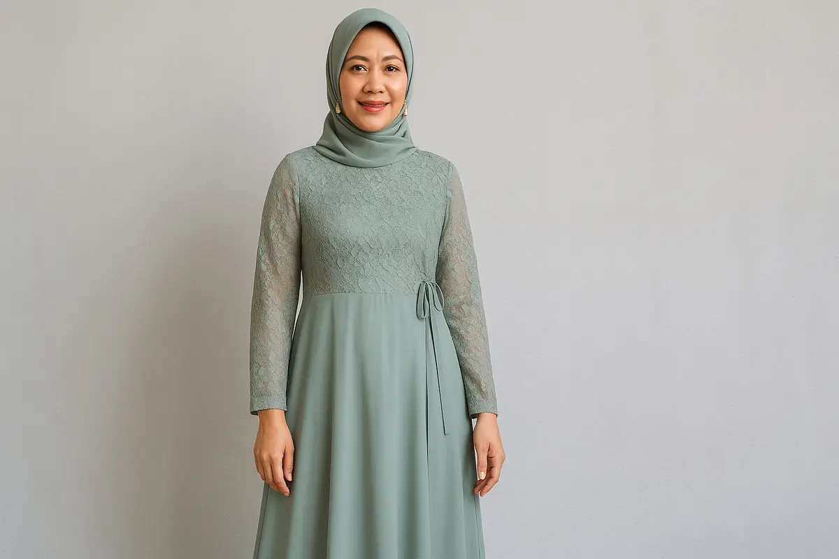 Rekomendasi Gamis Brokat Tali Samping untuk Ibu-ibu Usia 40 Tahun (Foto: ChatGPT)