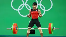 Deni berhasil pada percobaan pertama 140 kg dan kedua dengan angkatan 146 kg, namun di percobaan ketiga Deni gagal dengan angkatan 149 kg di Olimpiade 2016 Rio de Janeiro, Brasil, Rabu (10/8/2016). (REUTERS/Athit Perawongmetha)