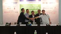 Wakil Ketua Umum PSSI, Joko Driyono (kedua dari kanan) dalam jumpa pers International Sport Expo and Forum (ISEF) 2018, di Jakarta, Rabu (28/3/2018). (Istimewa)
